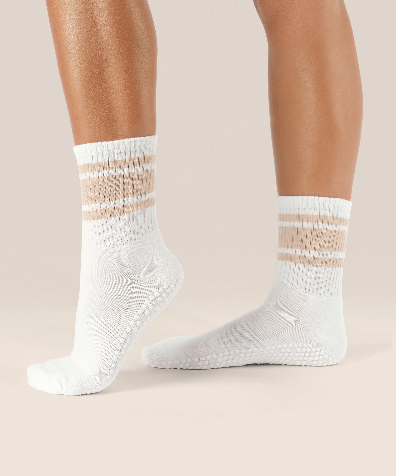 Crew Non Slip Grip Socks - Almond Stripes