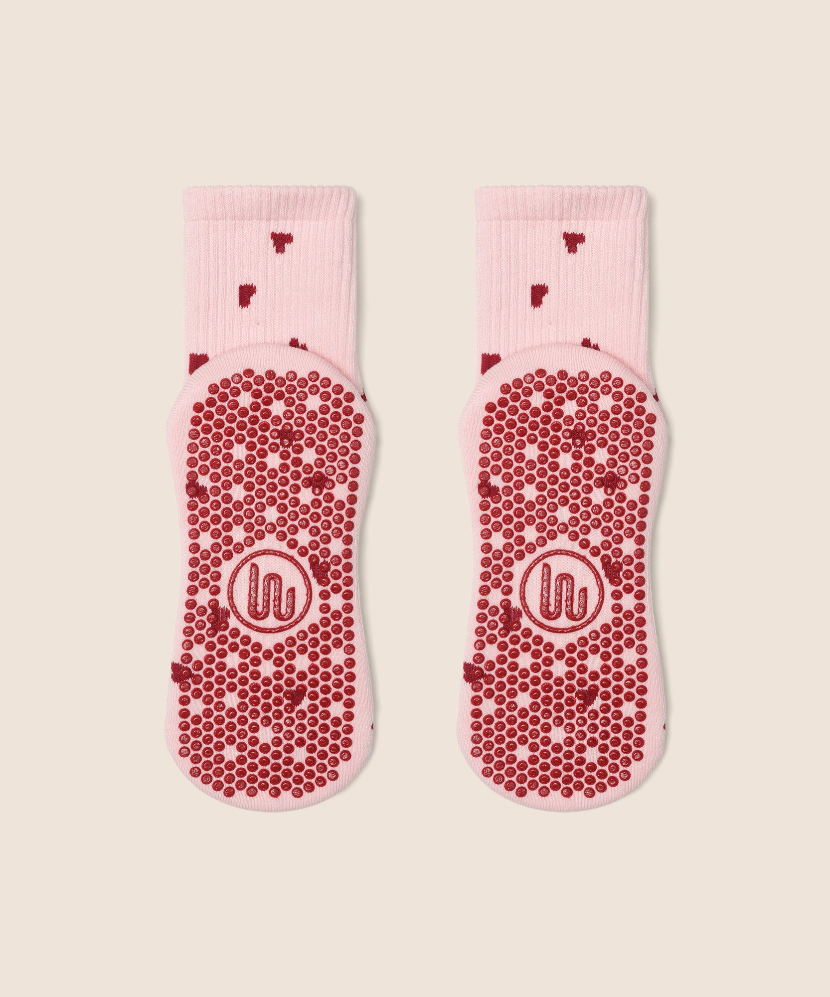 Crew Non Slip Grip Socks - Love Me Pink