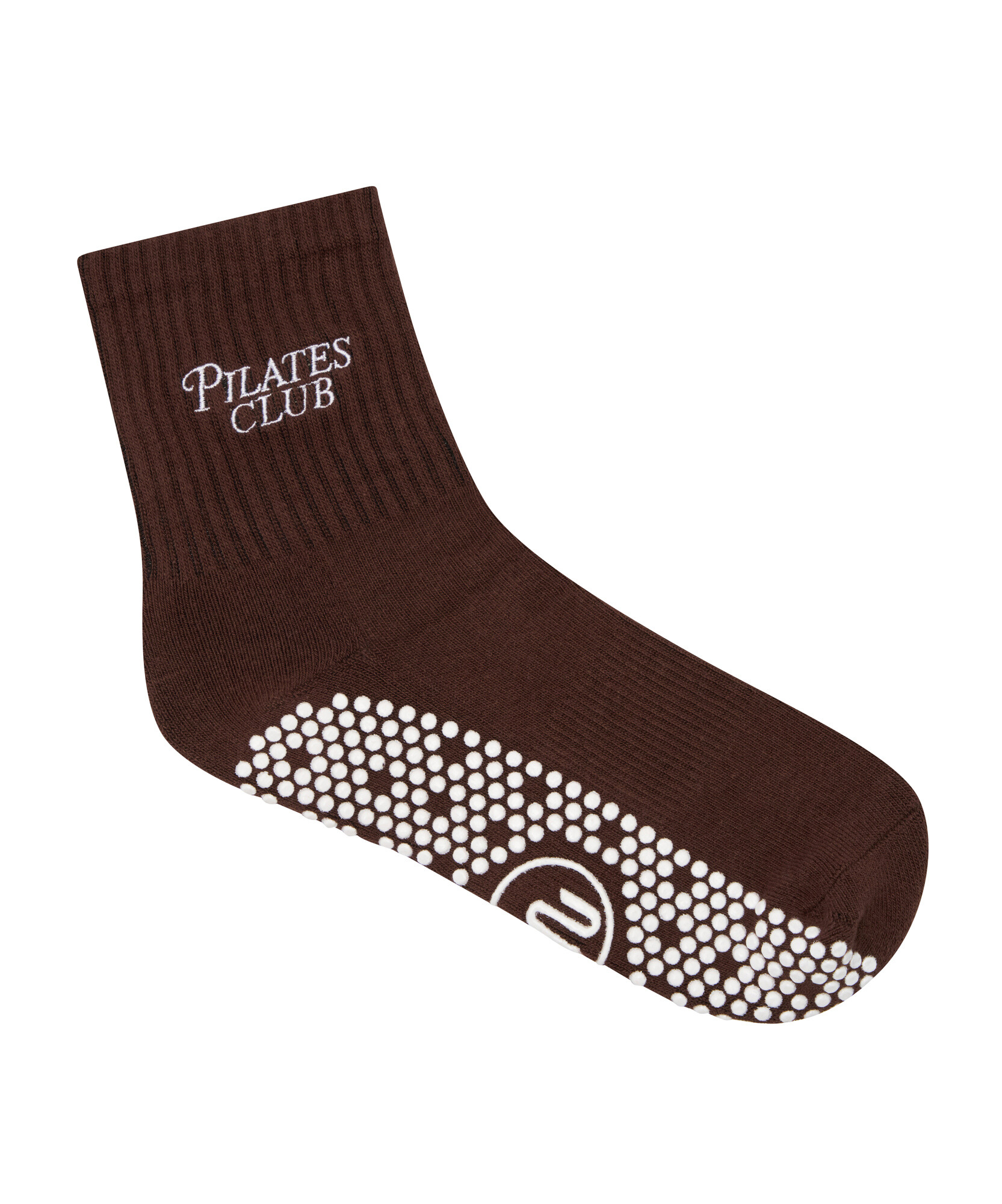 Crew Non Slip Grip Socks - Pilates Club Brown