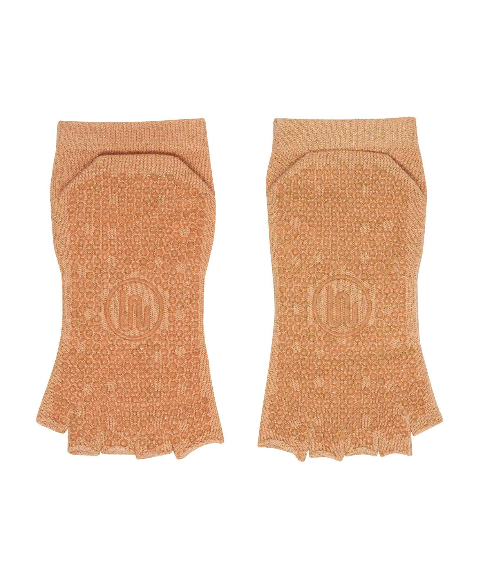 High-quality toeless non slip grip socks with sparkly peach design