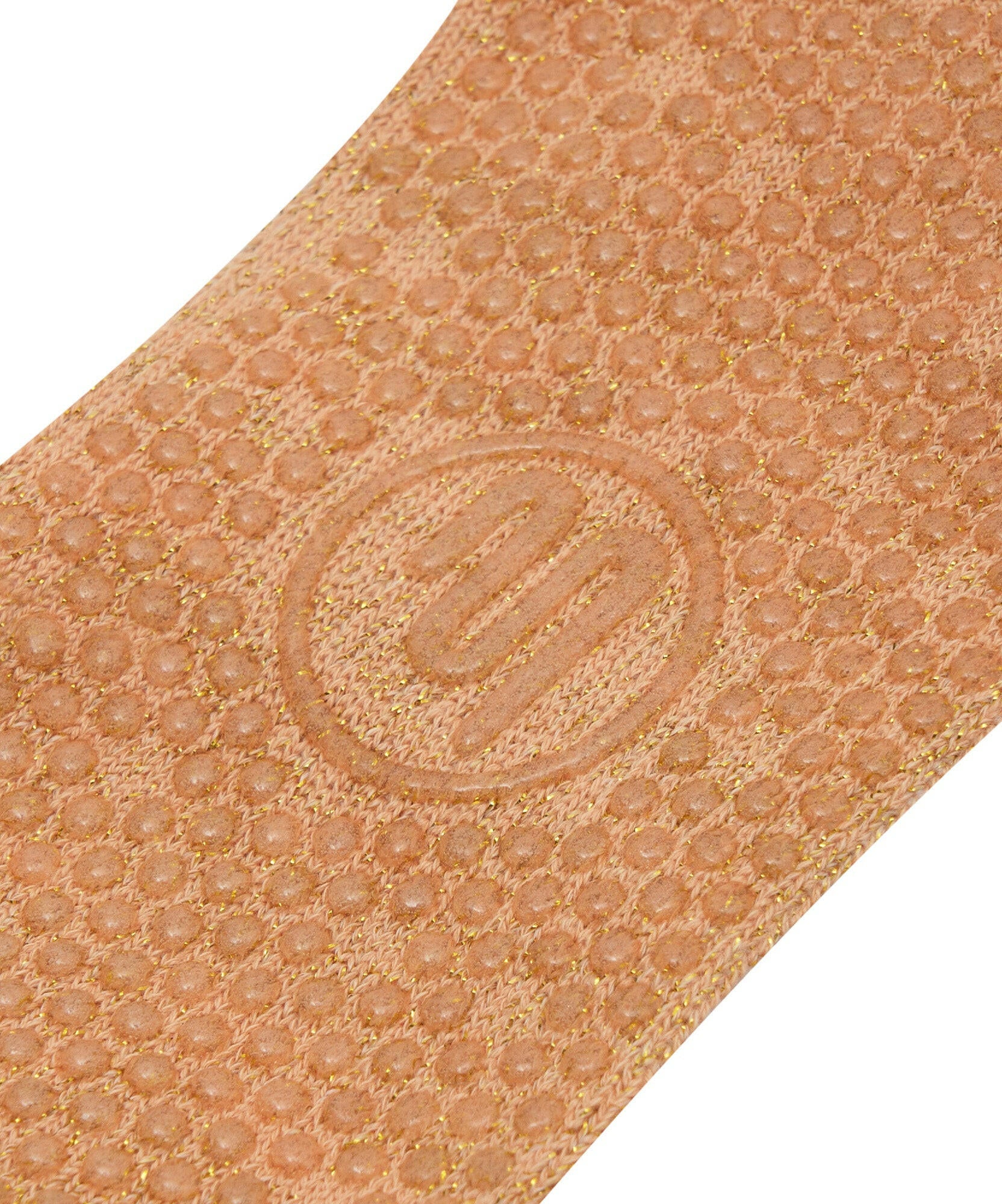 Non slip grip socks featuring open toes and glittery peach color