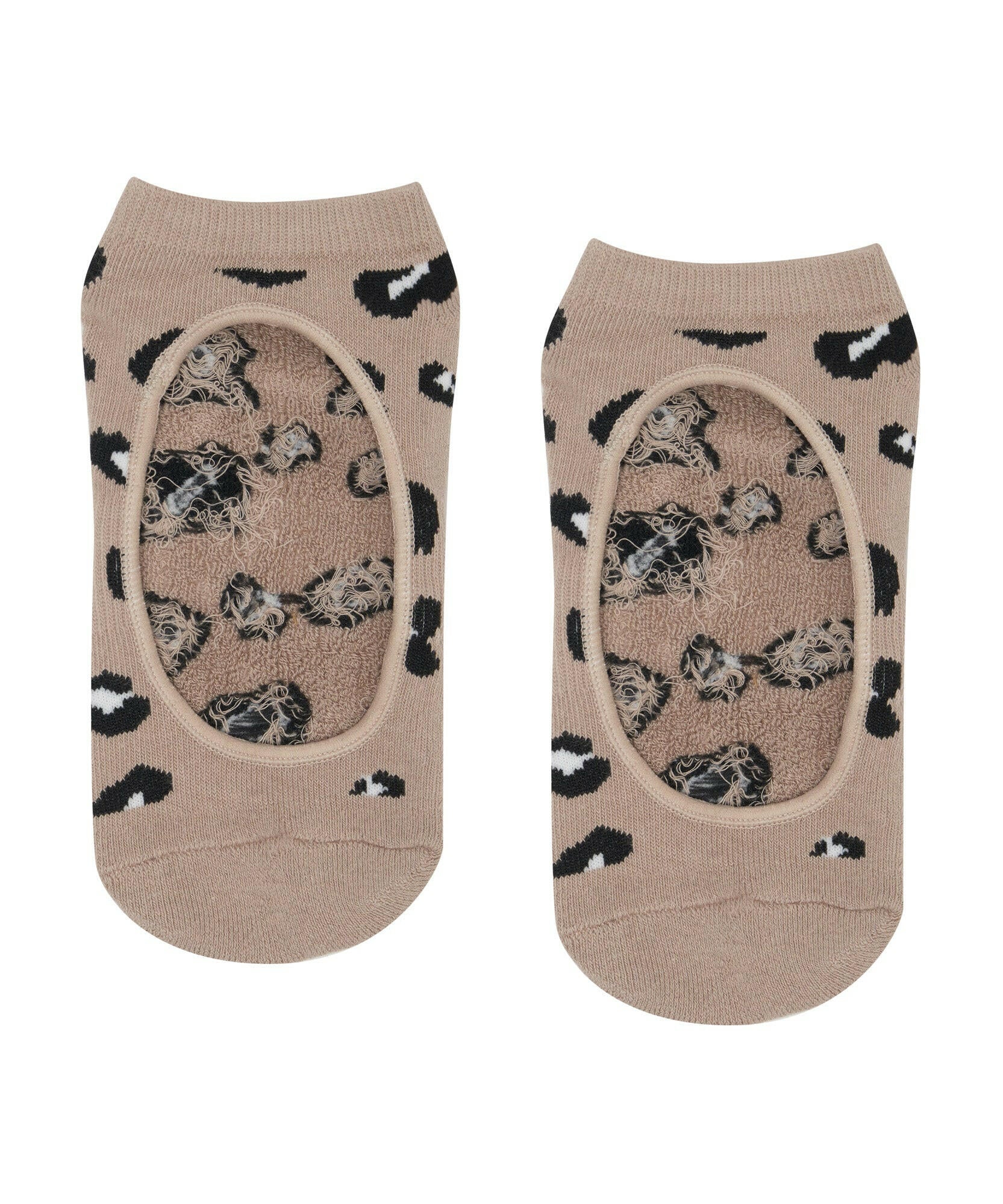Stylish nude-colored socks with cheetah pattern for extra grip