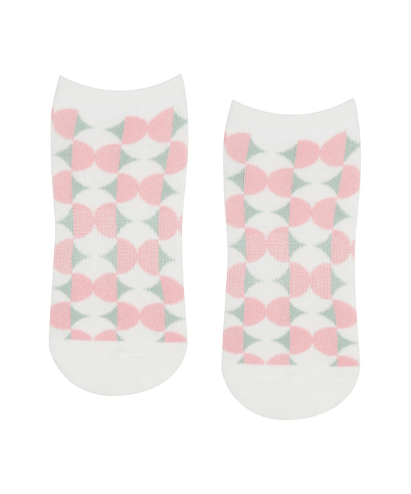 Classic Low Rise Grip Socks - Deco Tiles in Black and White for Pilates and Yoga 