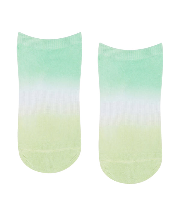 Classic Low Rise Grip Socks in Miami Green Ombre, perfect for yoga and pilates
