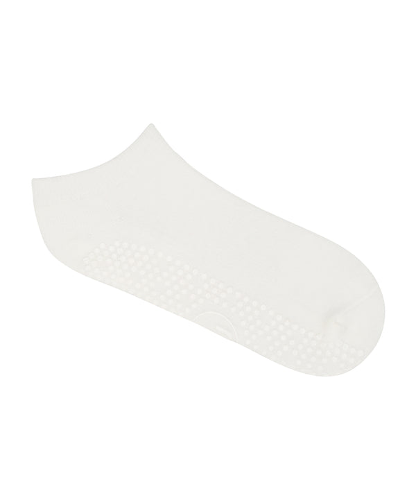 Close-up of Classic Low Rise Grip Socks - Ivory showing the reinforced stitching and durable fabric