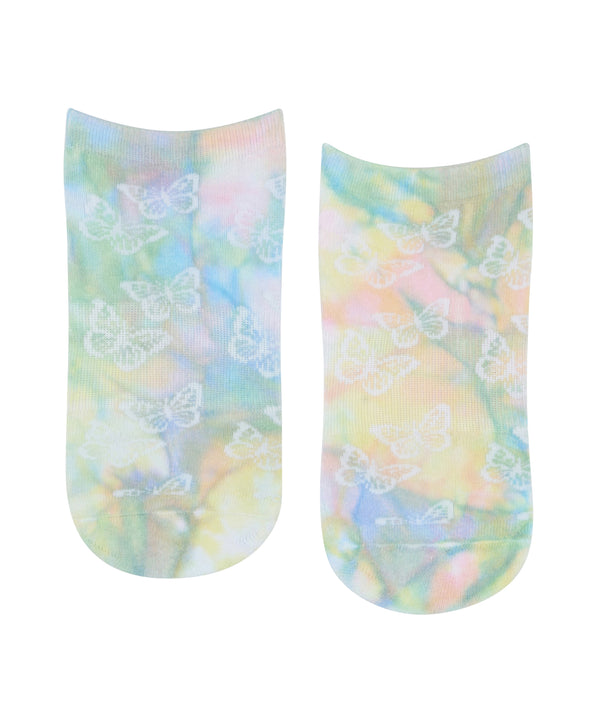 Classic Low Rise Grip Socks - Social Butterfly in Pink and White, perfect for yoga and pilates enthusiasts