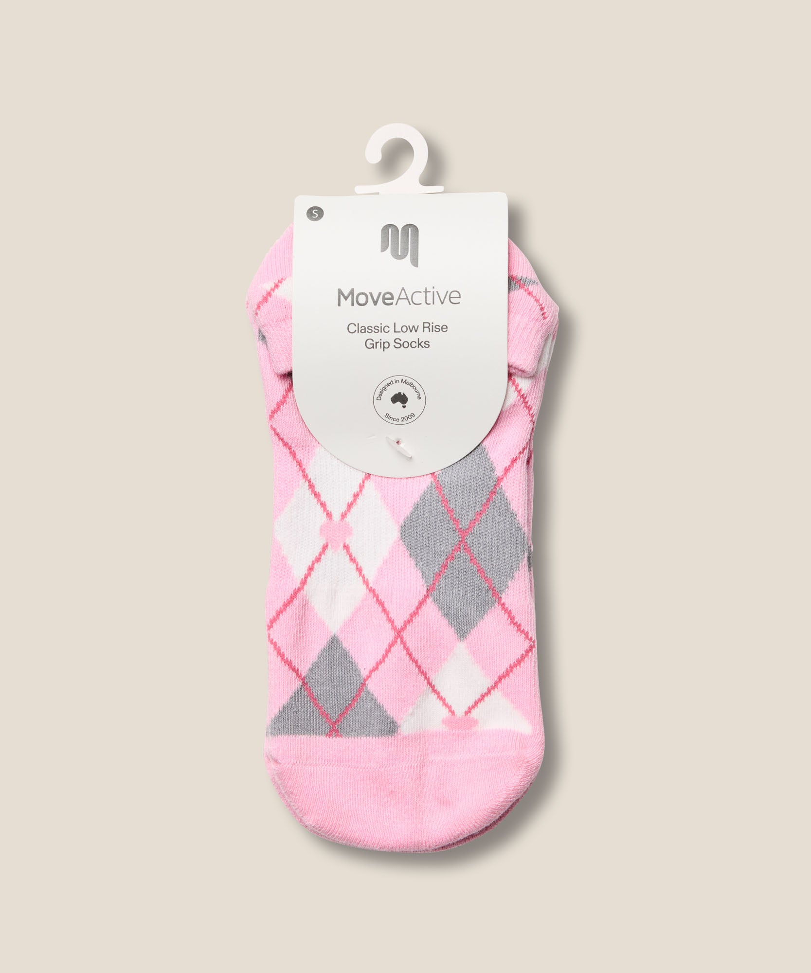 Low Rise Grip Socks - Argyle Pink