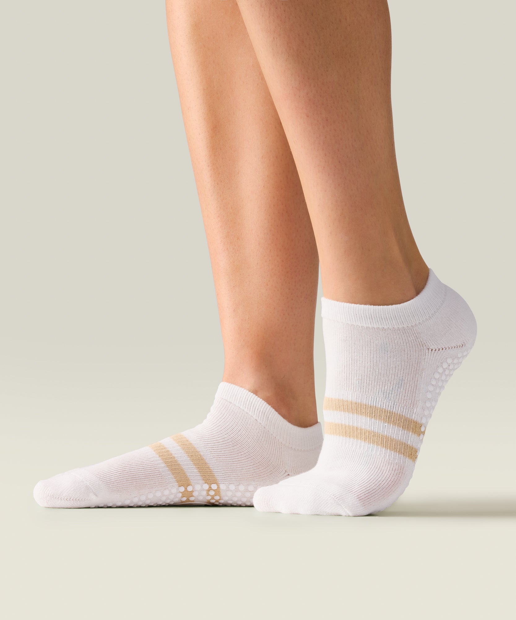 Classic Low Rise Grip Socks - Ivory Almond Stripe