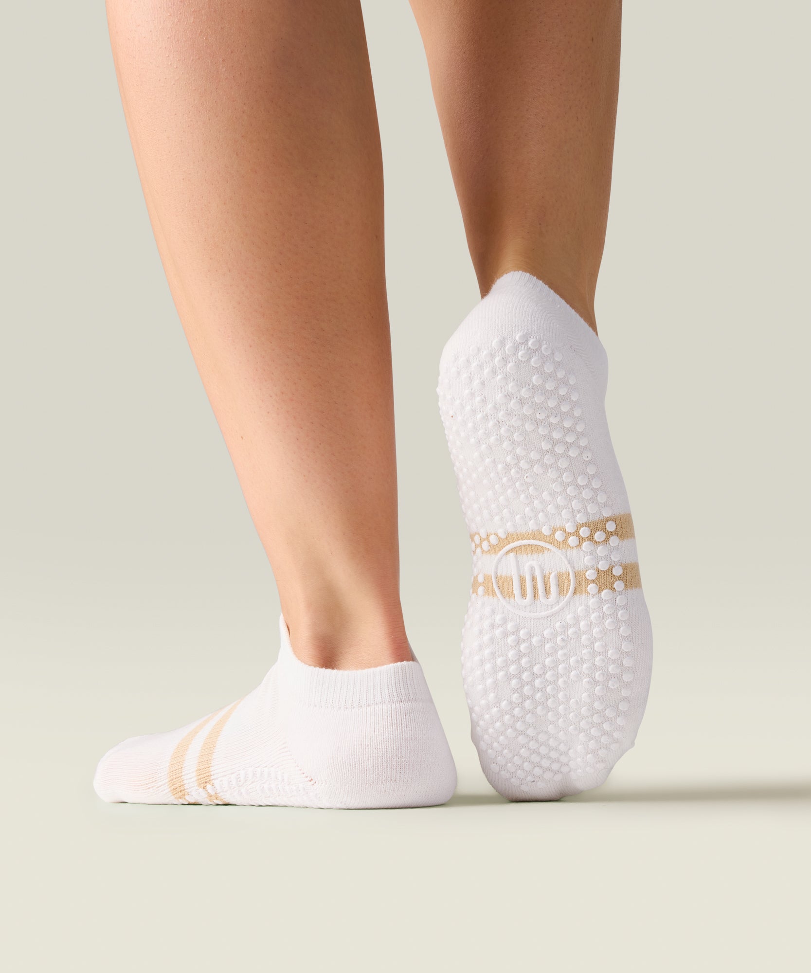 Classic Low Rise Grip Socks - Ivory Almond Stripe