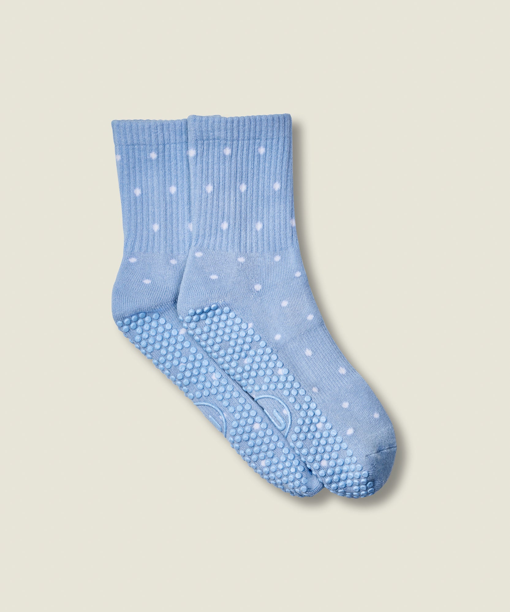 Crew Non Slip Grip Socks - Powder Blue Polka Dots