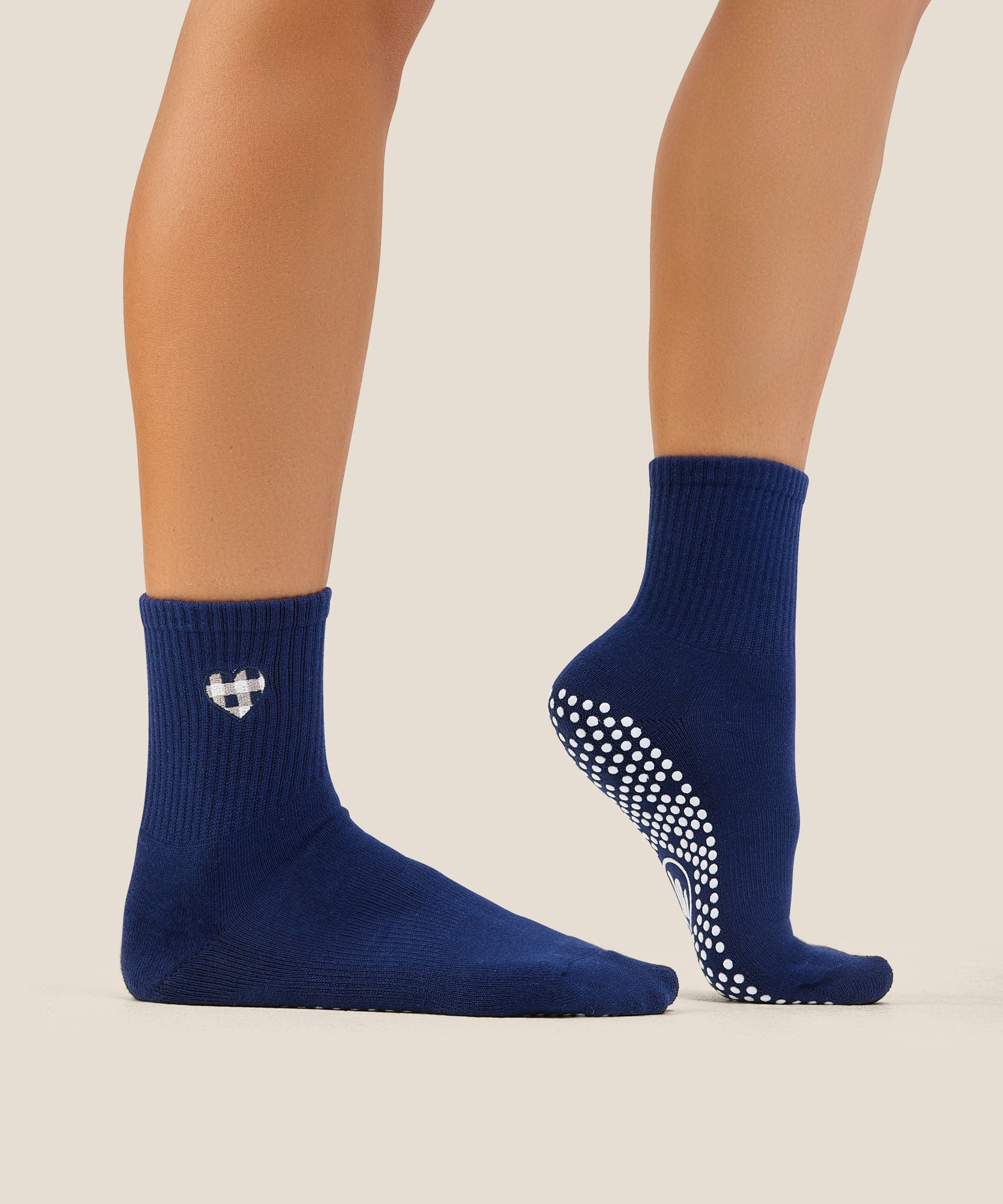 Crew Grip Socks - Gingham Heart Navy