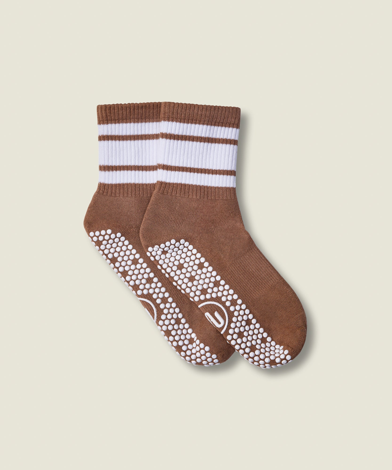 Crew Non Slip Grip Socks - Tan Stripe