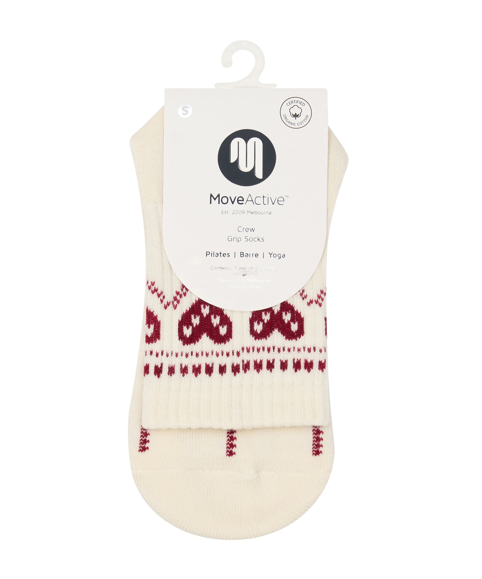 Crew Non Slip Grip Socks - Alpine Heart Oat