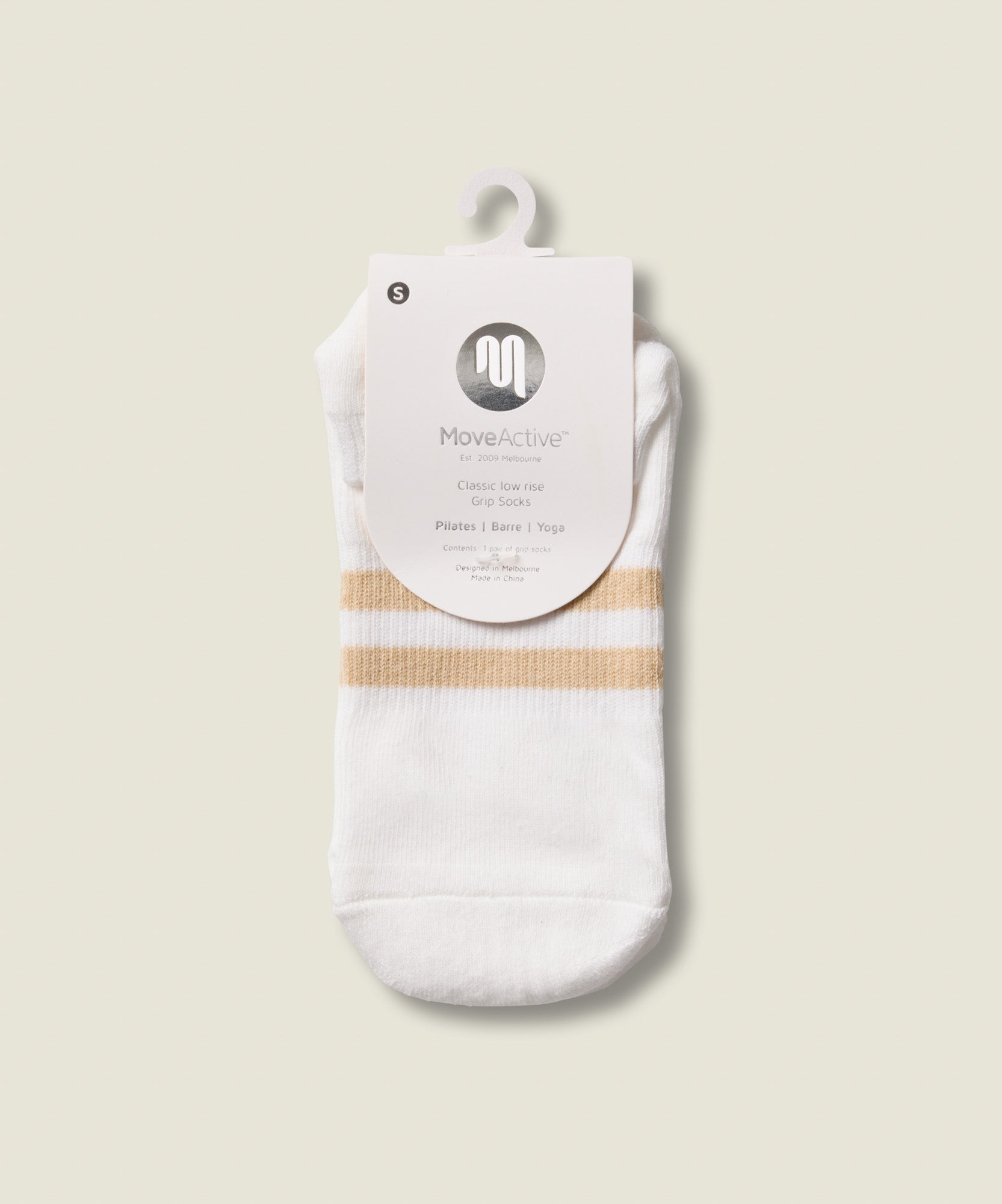 Classic Low Rise Grip Socks - Ivory Almond Stripe