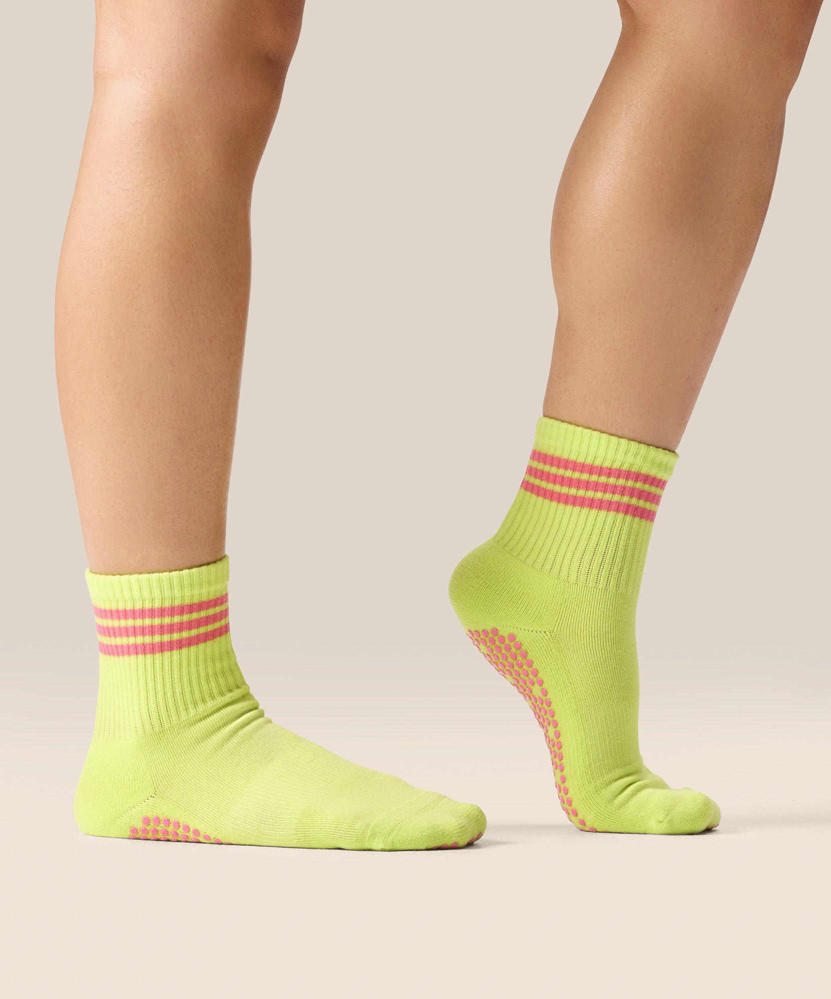 Crew Non Slip Grip Socks - Pine Lime Stripe