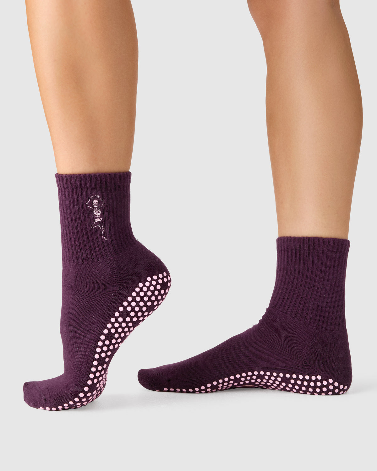 Crew Grip Socks - Pilates Skeleton Plum
