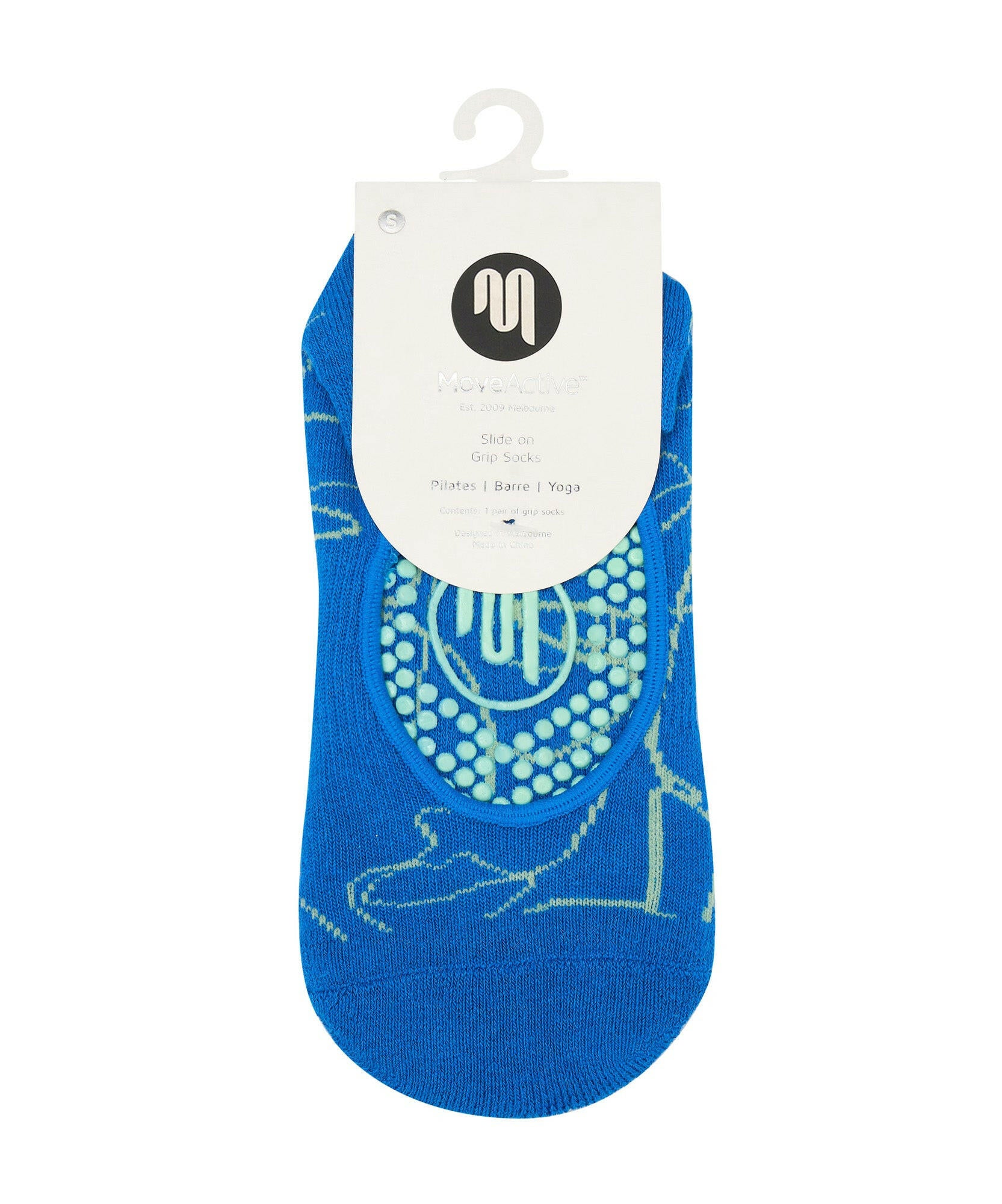 Slide On Non Slip Grip Socks - Azure Abstract.