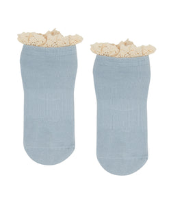 Classic Low Rise Grip Socks - Boho Ruffle Blue in vibrant blue color with stylish ruffle design