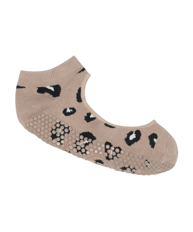 Slide On Non Slip Grip Socks - Cheetah Nude