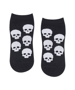 Classic Low Rise Grip Socks with skull design on black background