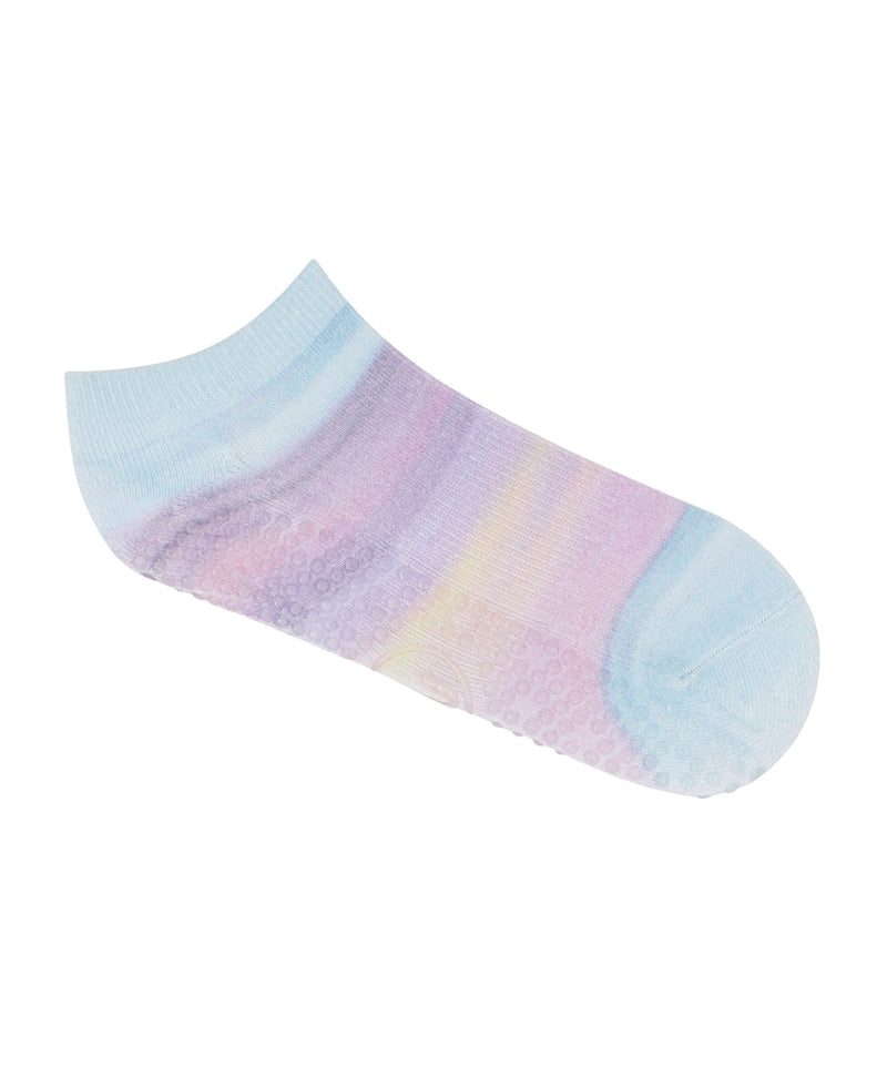 Low Rise Grip Socks with vibrant beach sunset design on toes