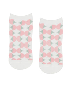 Classic Low Rise Grip Socks - Deco Tiles in Black and White for Pilates and Yoga 