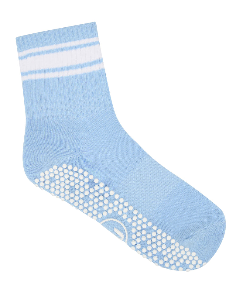 Crew Non Slip Grip Socks in Powder Blue Stripes with Textured Sole for Stability and Comfort