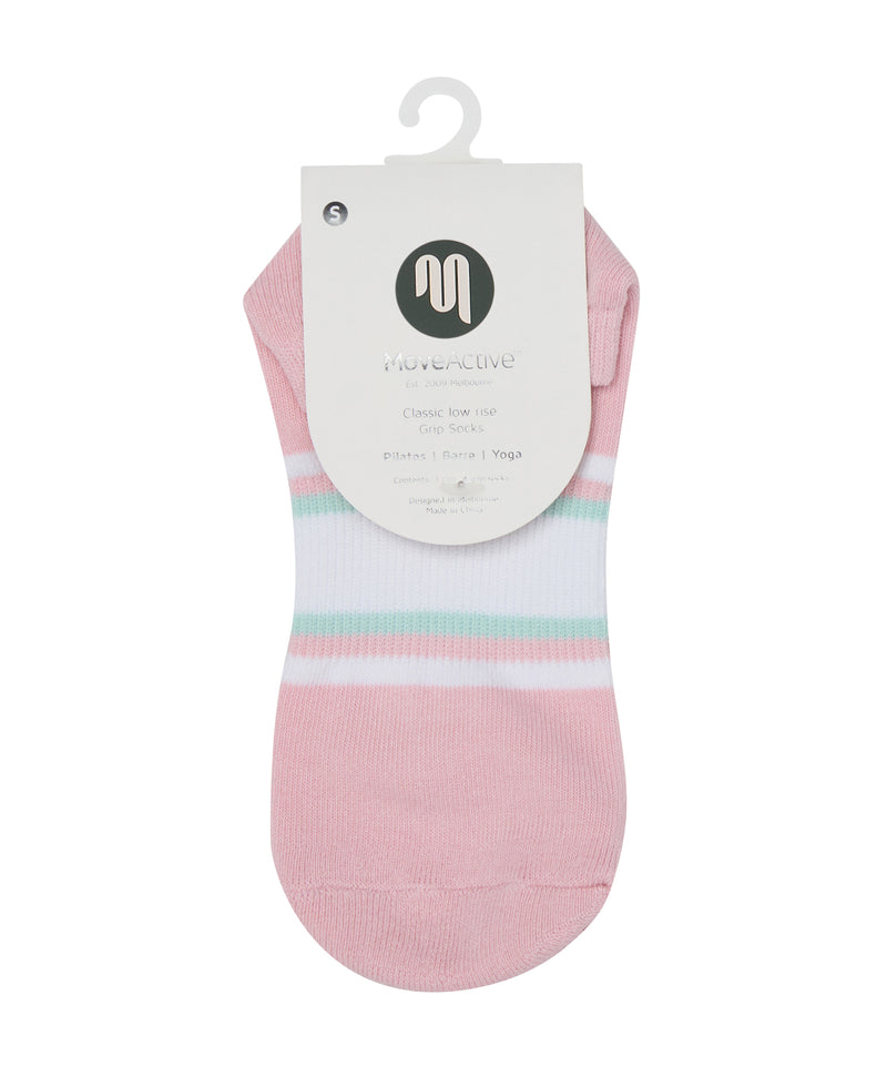 Women's low rise grip socks in a fun and vibrant design