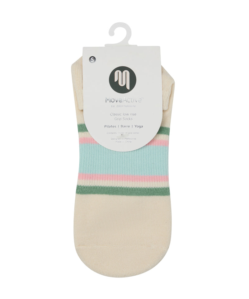 Fleur Stripes patterned low rise grip socks for women's active lifestyle