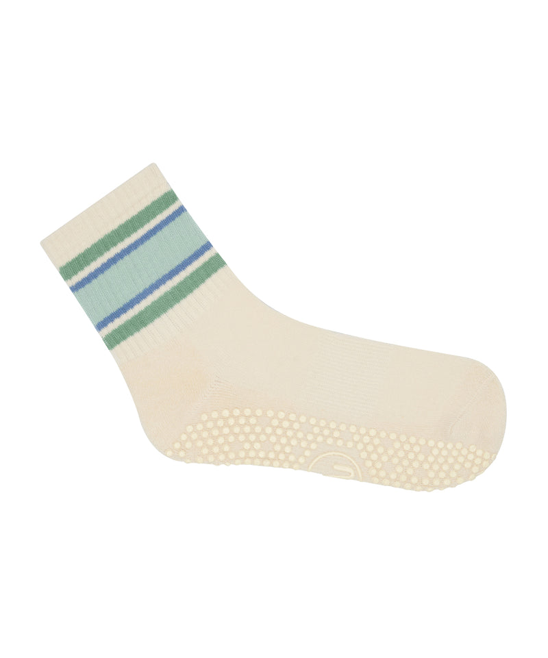 Women's crew socks with floral pattern and anti-slip grip