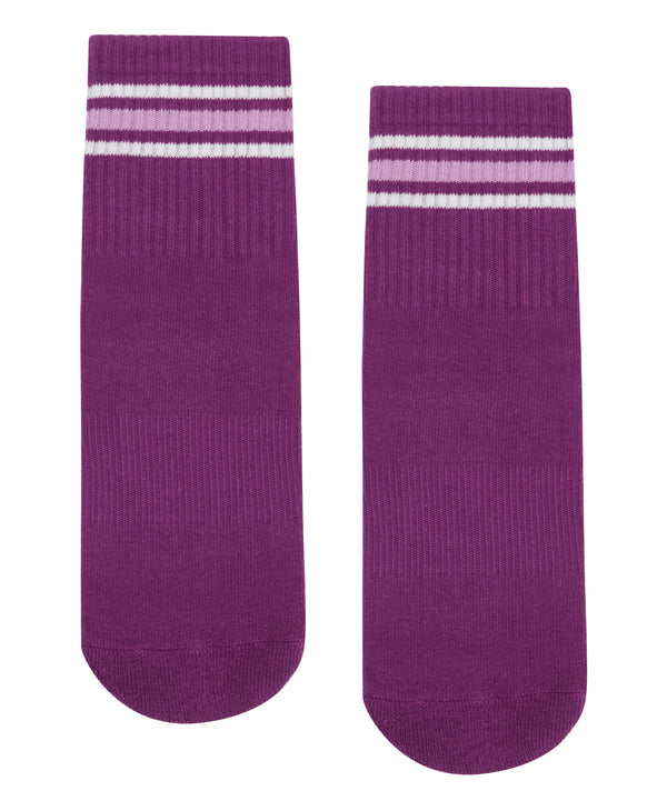 Crew Non Slip Grip Socks in Dahlia Stripes, perfect for yoga