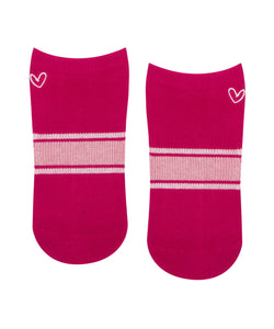 Classic Low Rise Grip Socks in Fuchsia Stripes, perfect for yoga and pilates