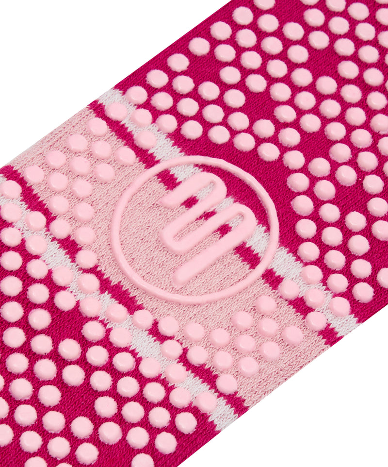 Fuchsia striped low rise grip socks with anti-slip grip for yoga