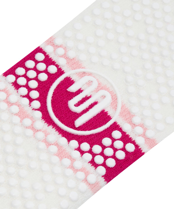 Close-up image of classic low rise grip socks with stylish pink stripes for added grip and comfort
