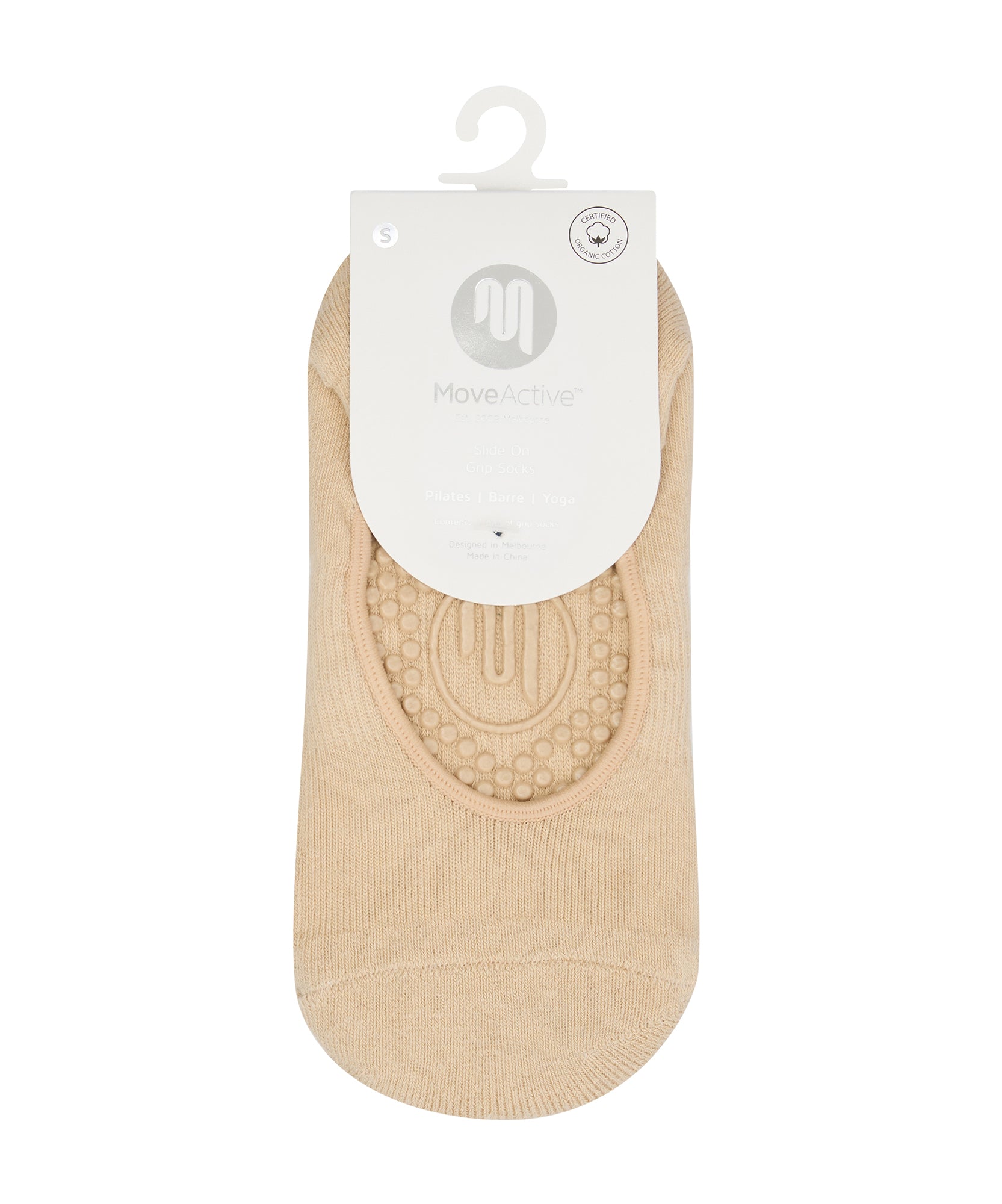 Slide On Non Slip Grip Socks - Almond.