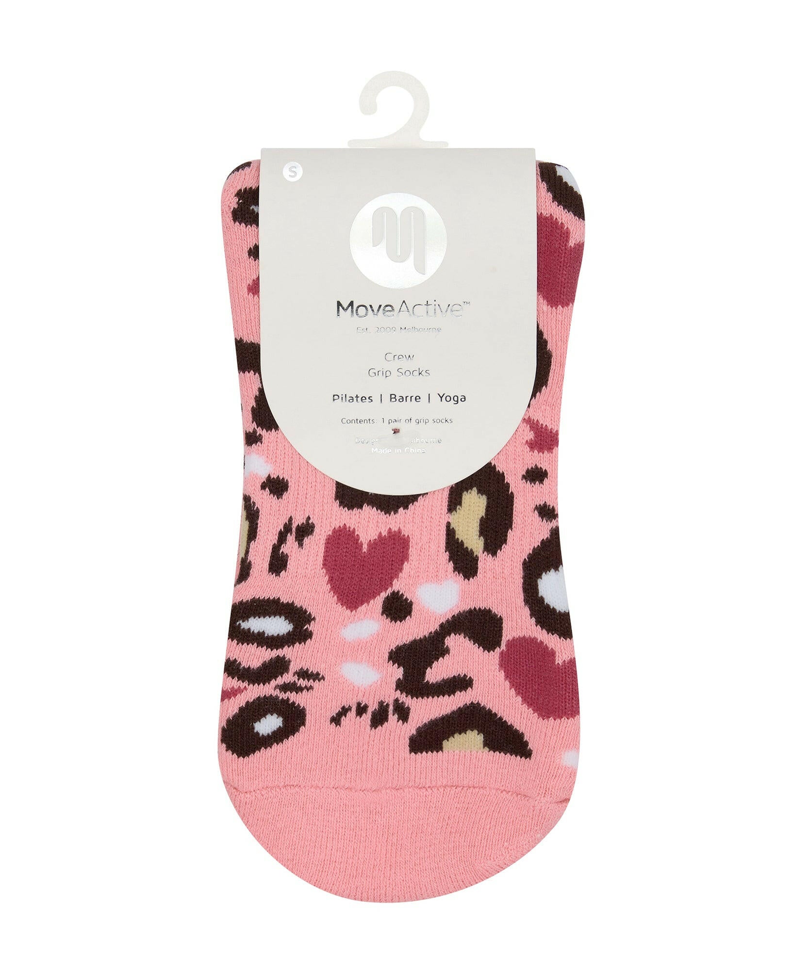 Crew Non Slip Grip Socks - Cheetah Heart