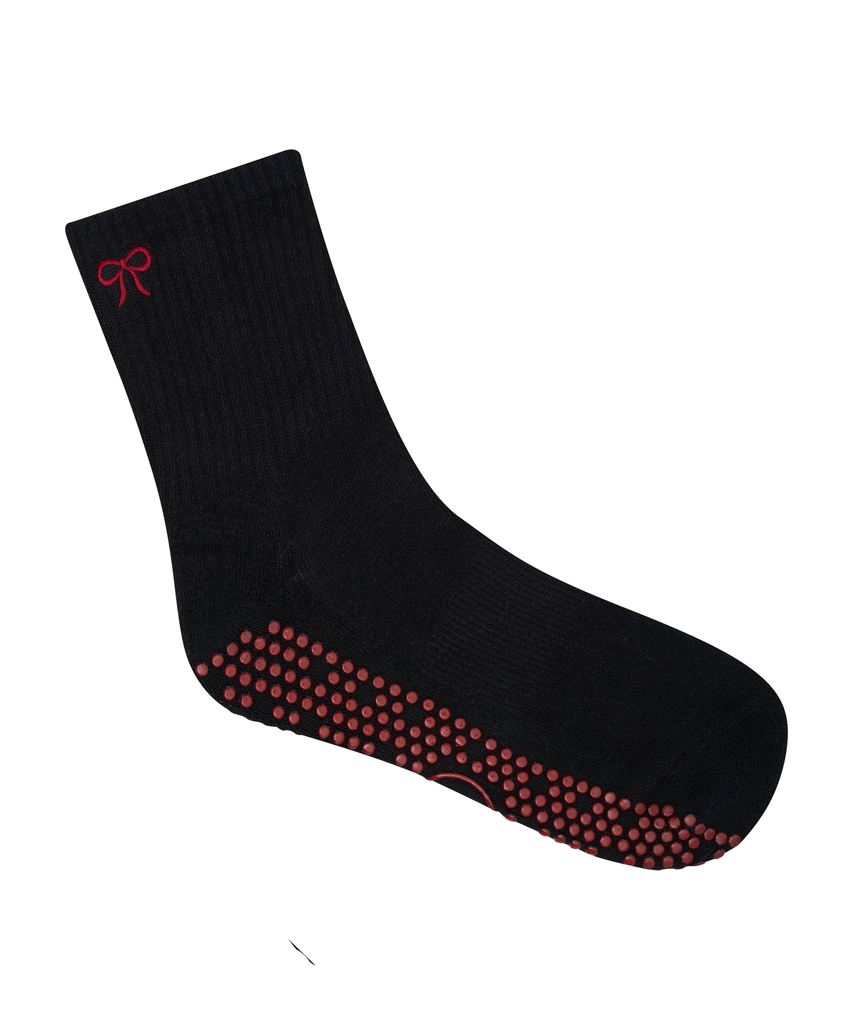 Crew Non Slip Grip Socks - Whimsy Bow Black.