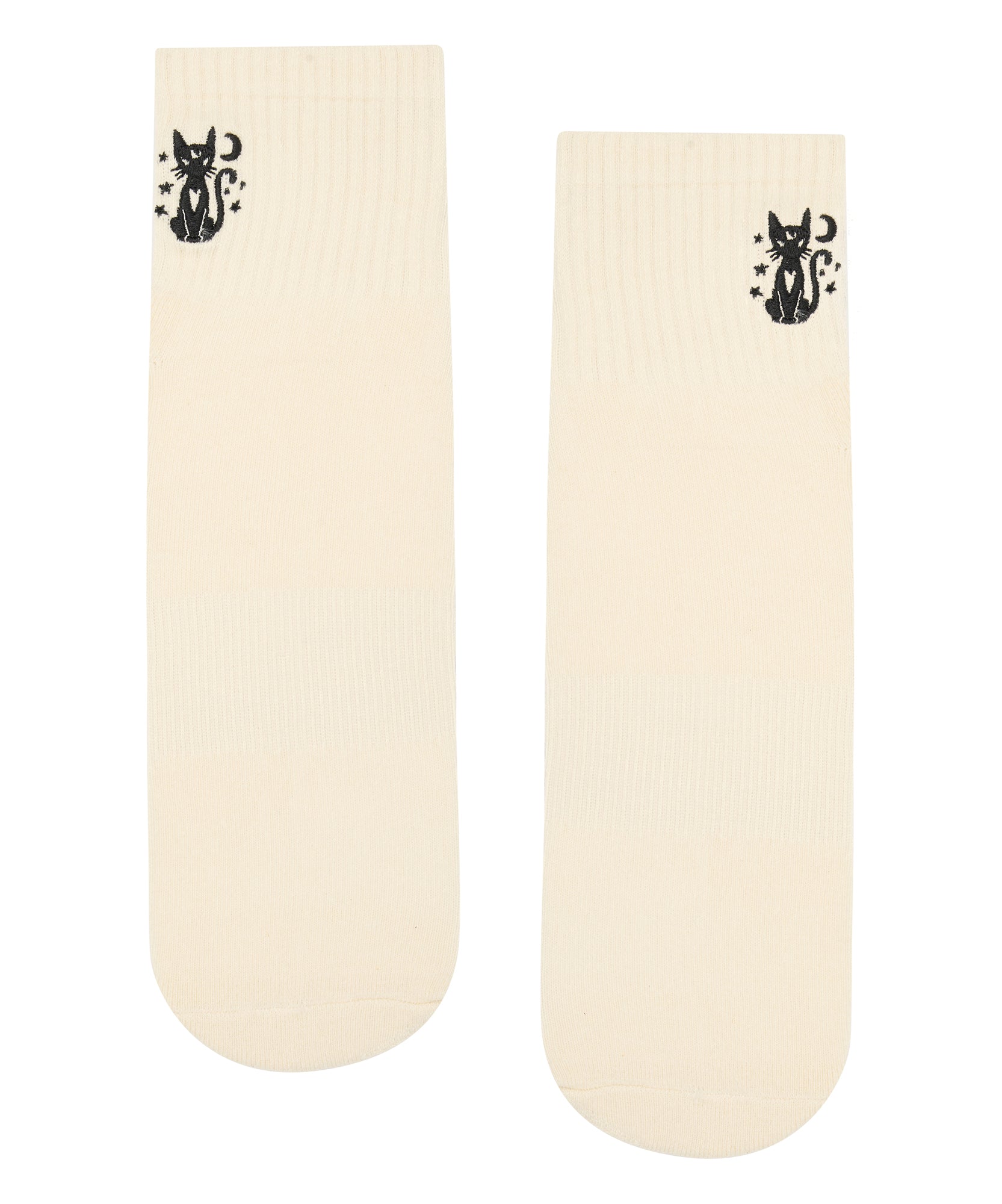 Quarter Crew Non Slip Grip Socks - Black Cat