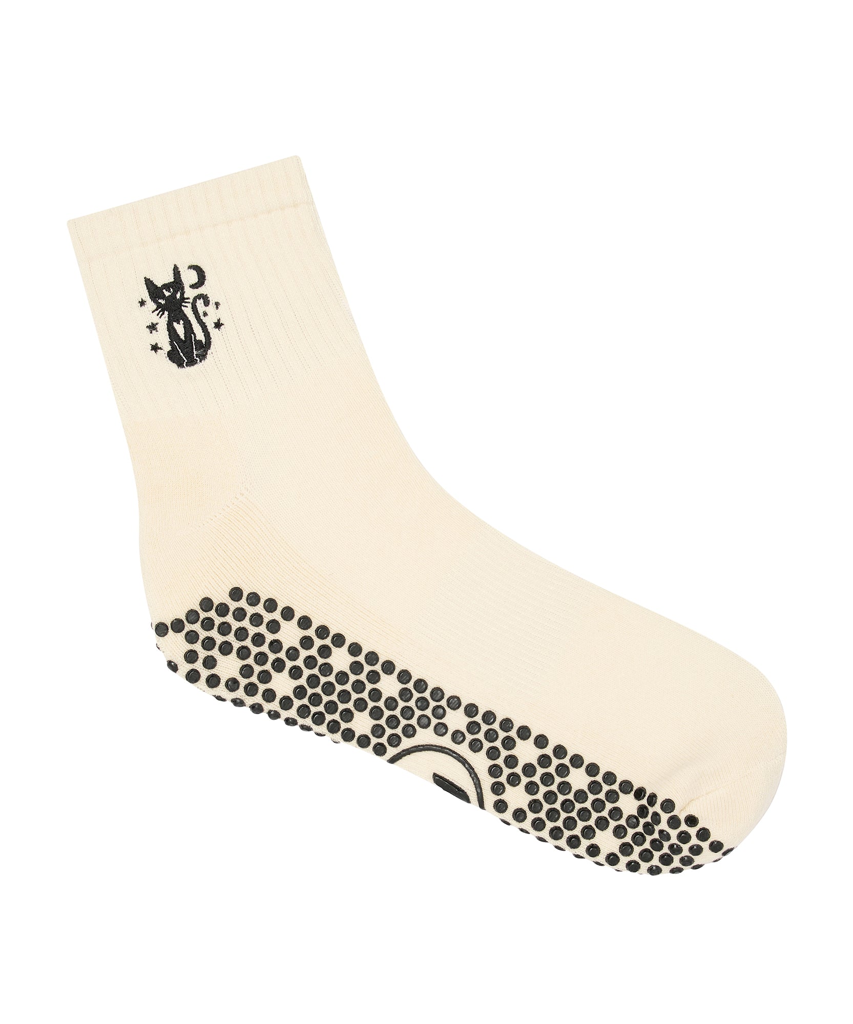 Quarter Crew Non Slip Grip Socks - Black Cat