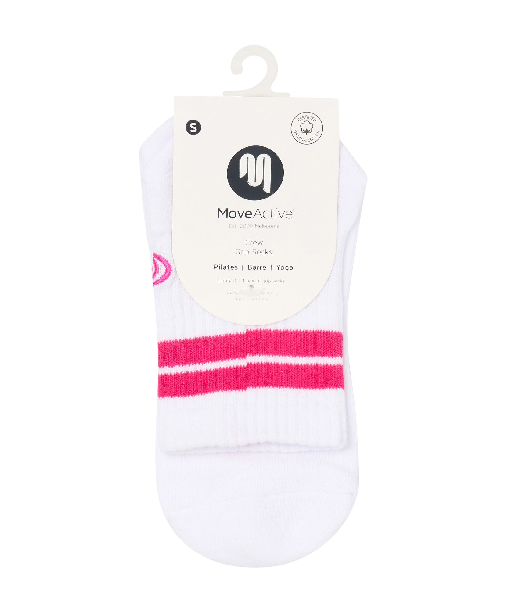 Crew Non Slip Grip Socks - Neon Pink Stripe