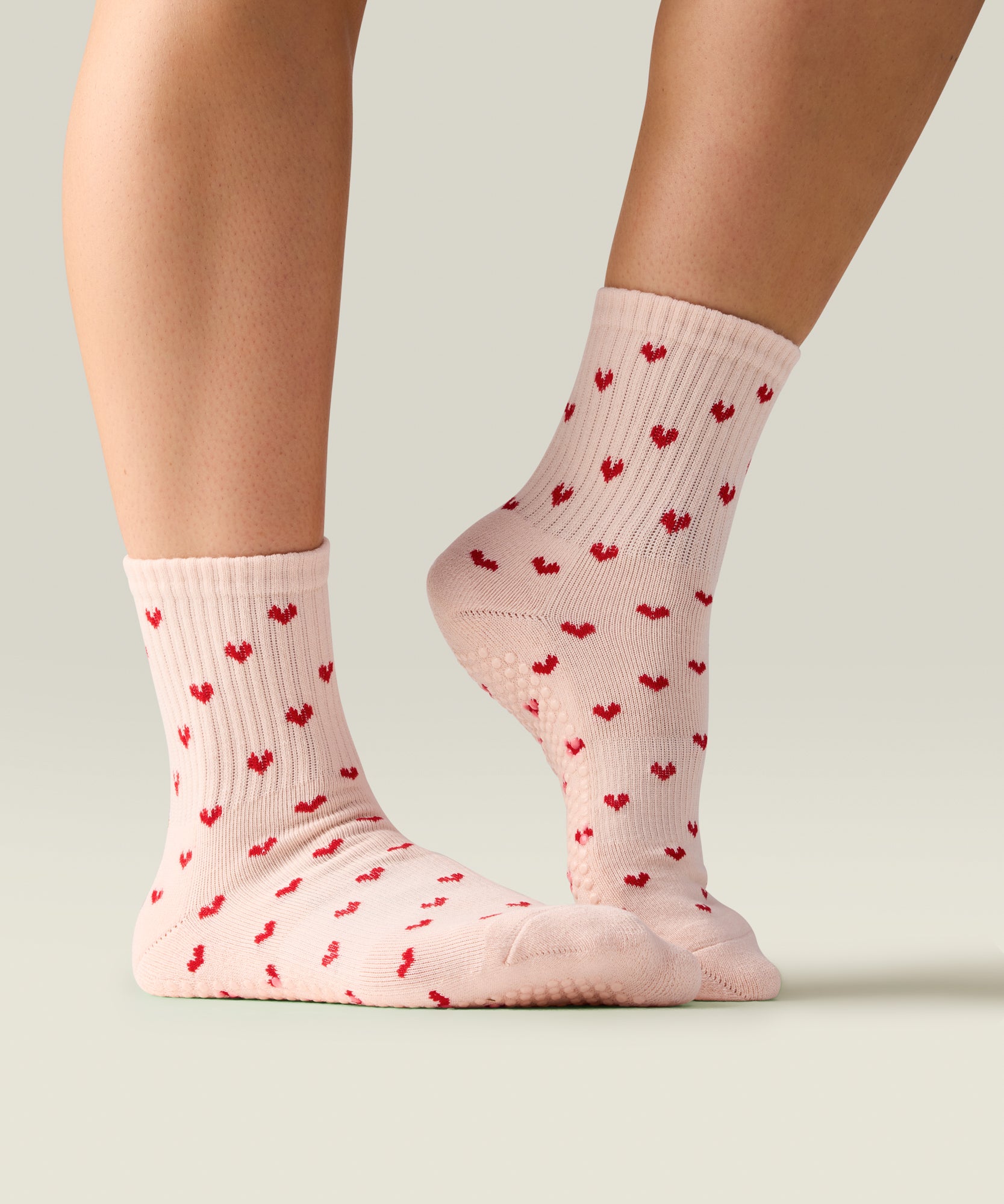 Crew Non Slip Grip Socks - Pink Hearts
