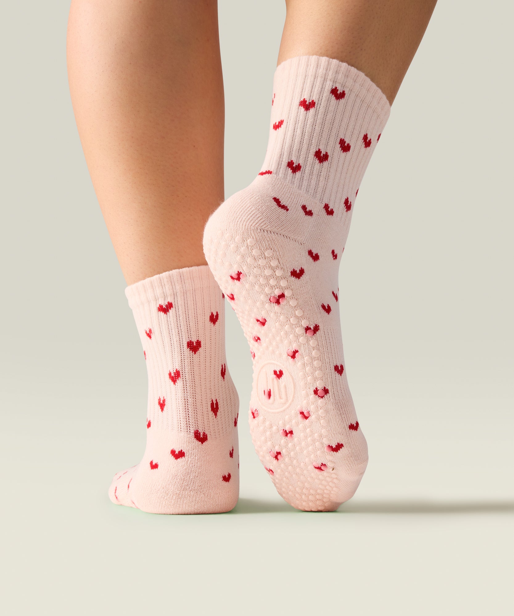 Crew Non Slip Grip Socks - Pink Hearts