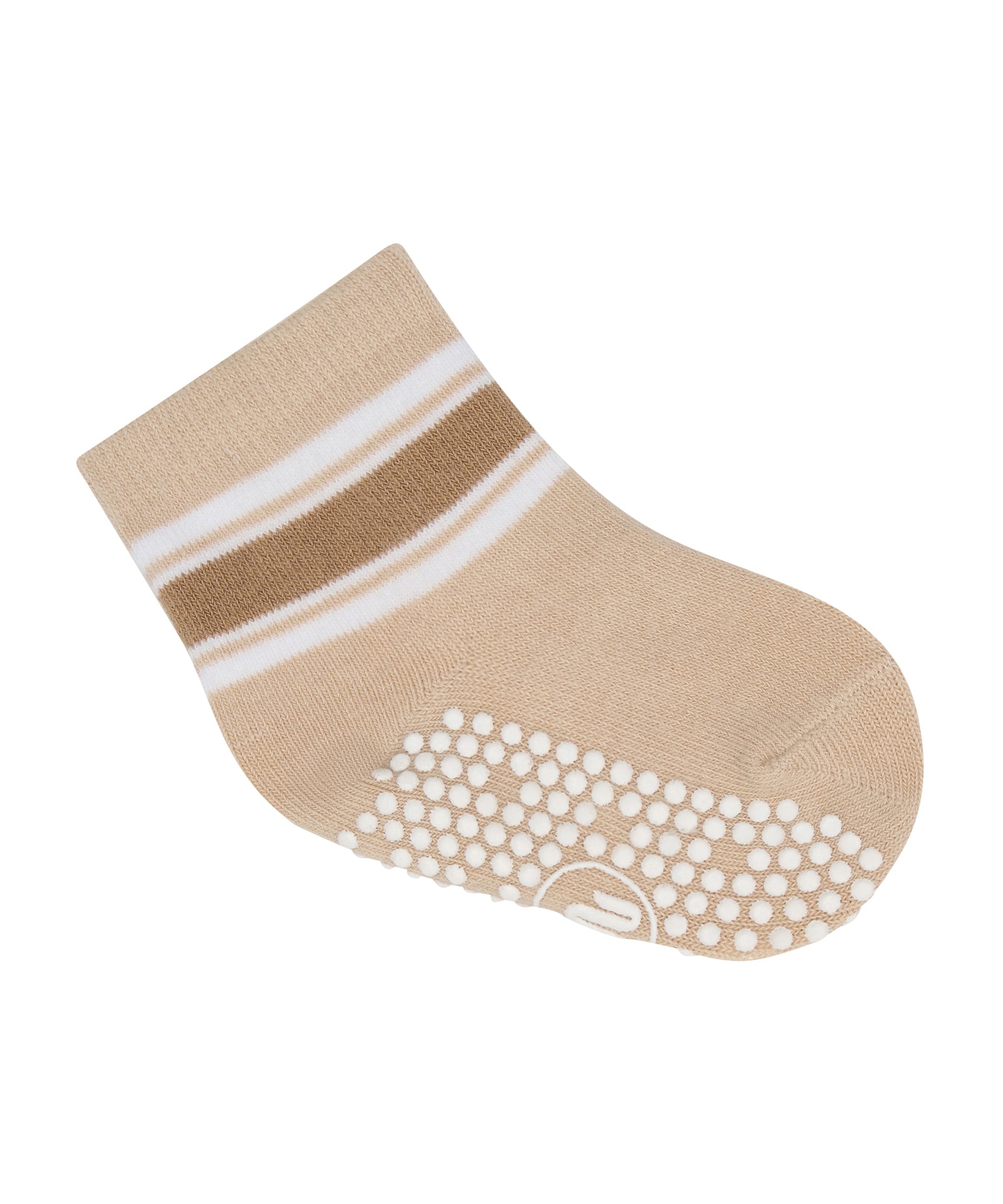 Baby Non Slip Grip Socks - Beige Stripes.