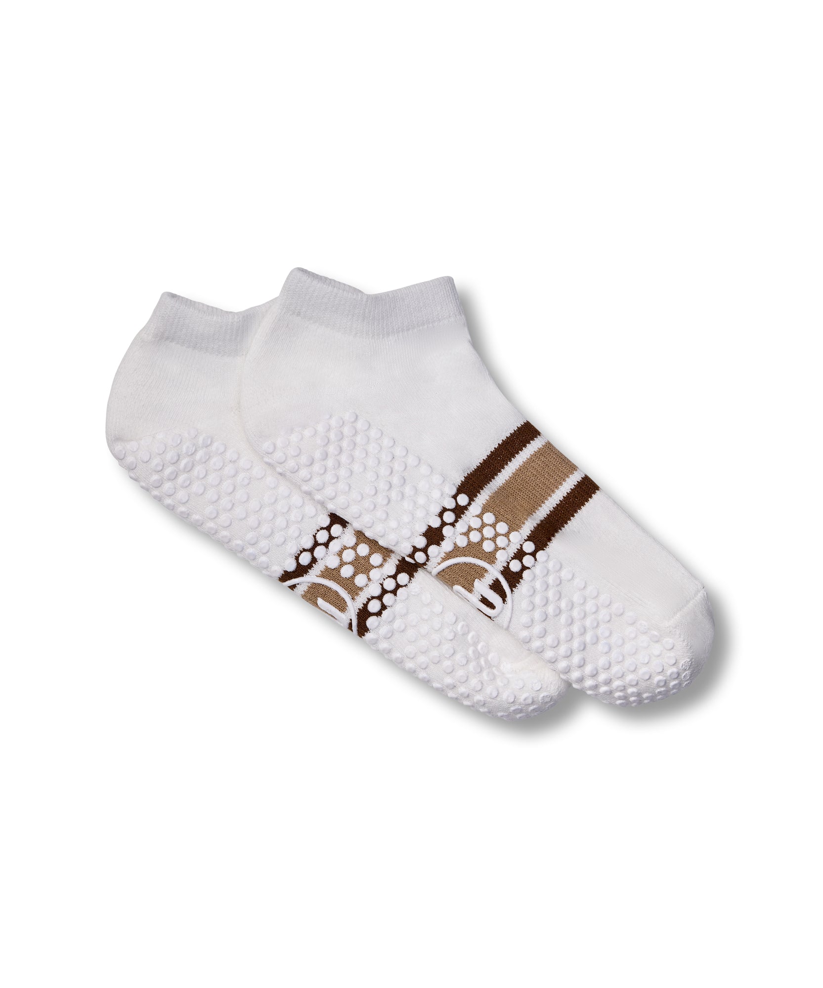 Classic Low Rise Grip Socks - Ivory Brown Stripe