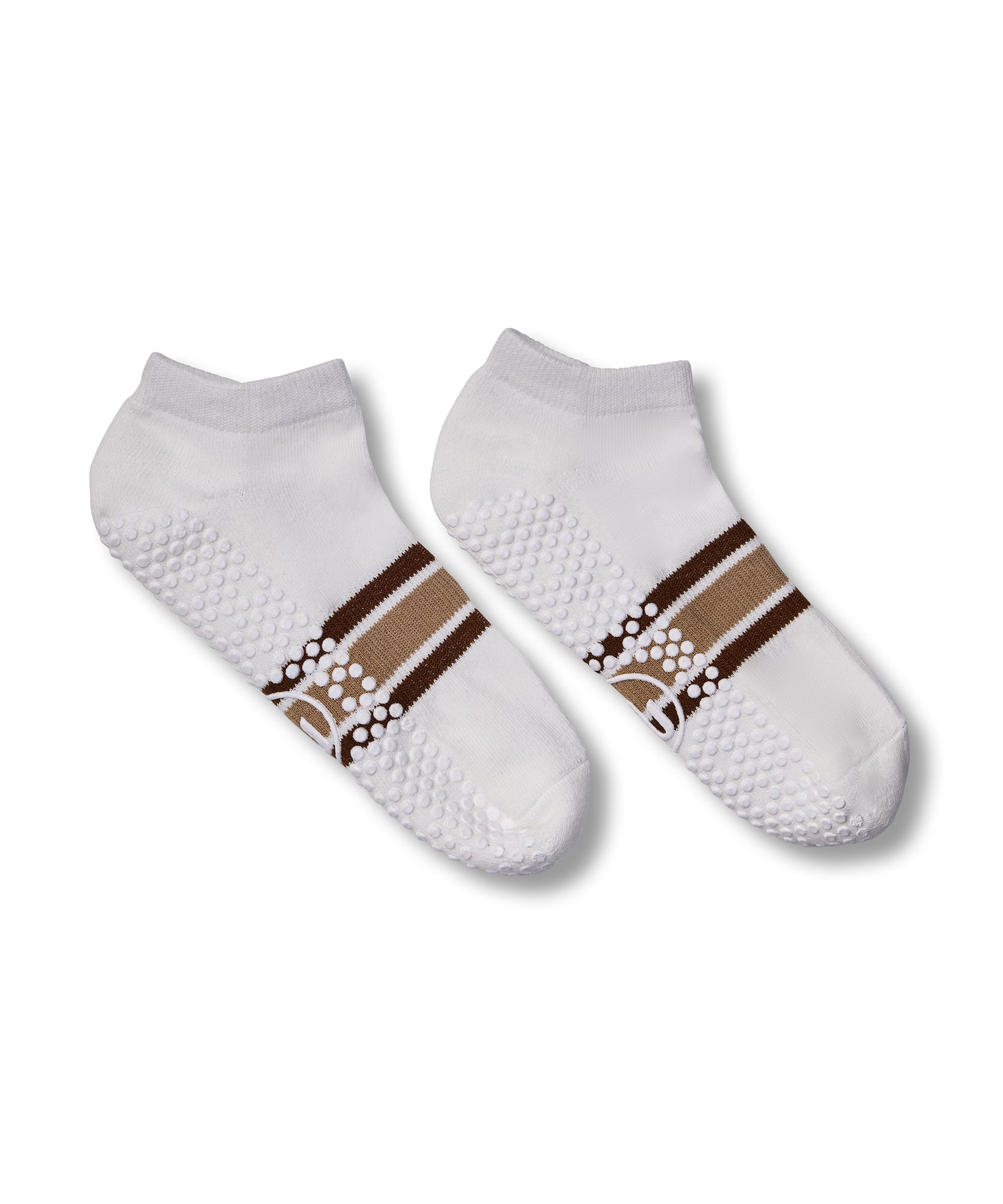 Classic Low Rise Grip Socks - Ivory Brown Stripe