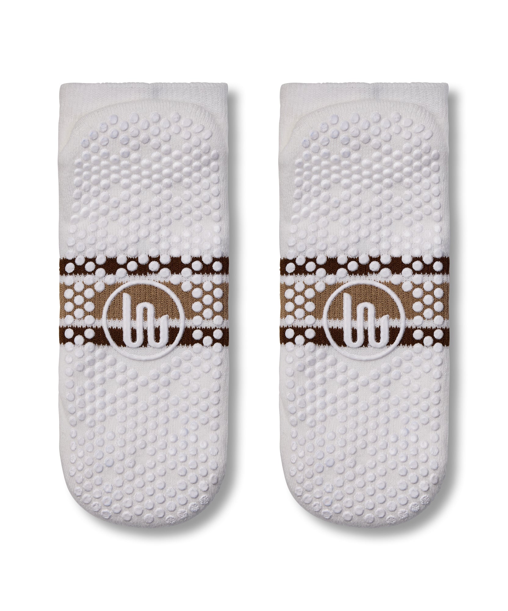 Classic Low Rise Grip Socks - Ivory Brown Stripe