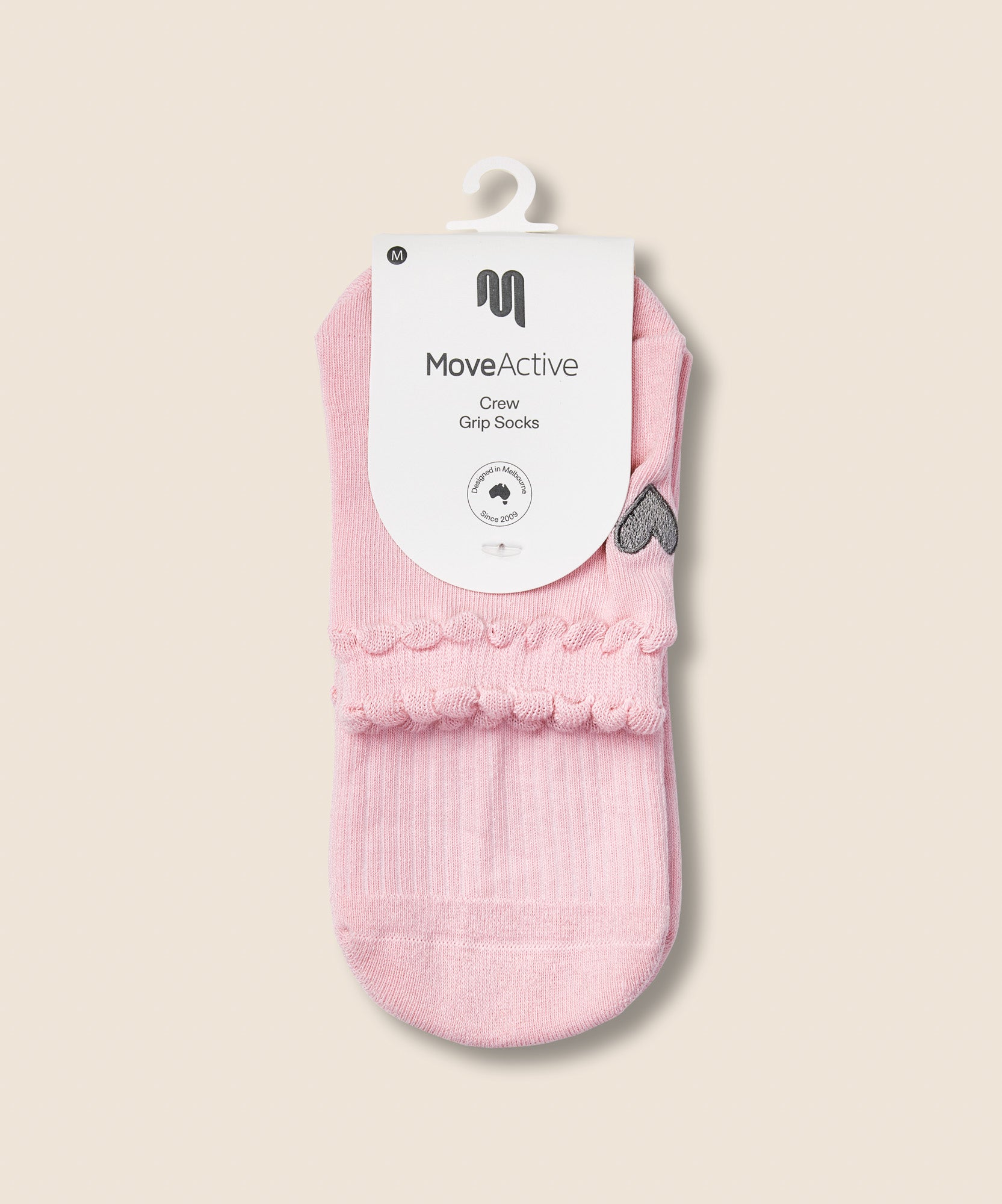 Crew Non Slip Grip Socks - Heart Ruffle Pink
