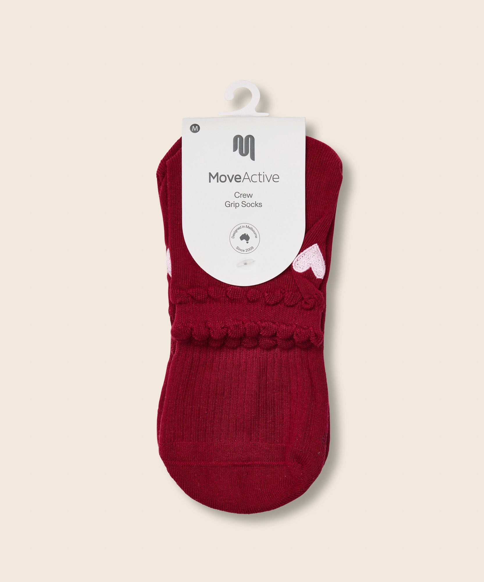 Crew Non Slip Grip Socks - Heart Ruffle Burgundy