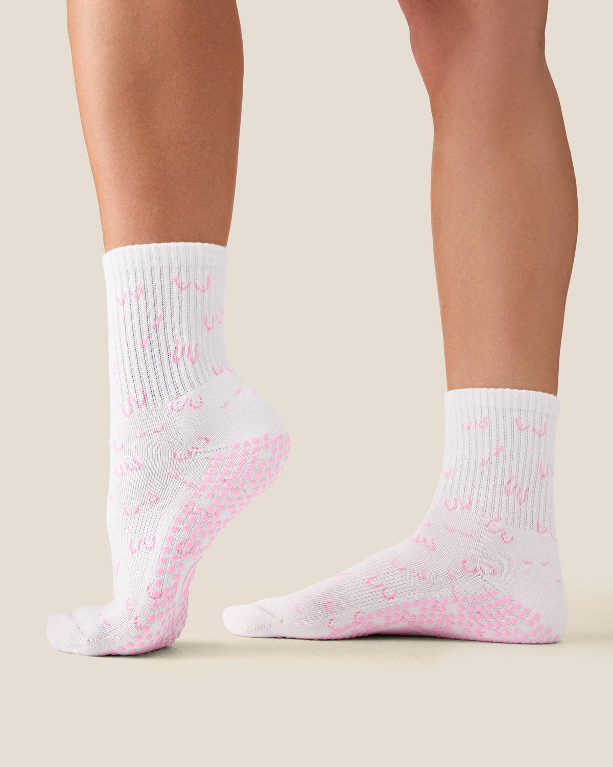 Crew Grip Socks - Breast Cancer White