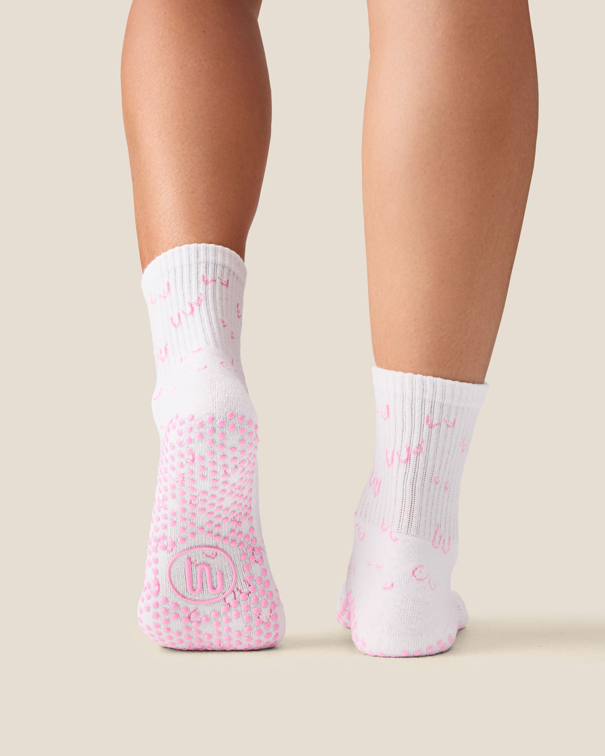 Crew Grip Socks - Breast Cancer White